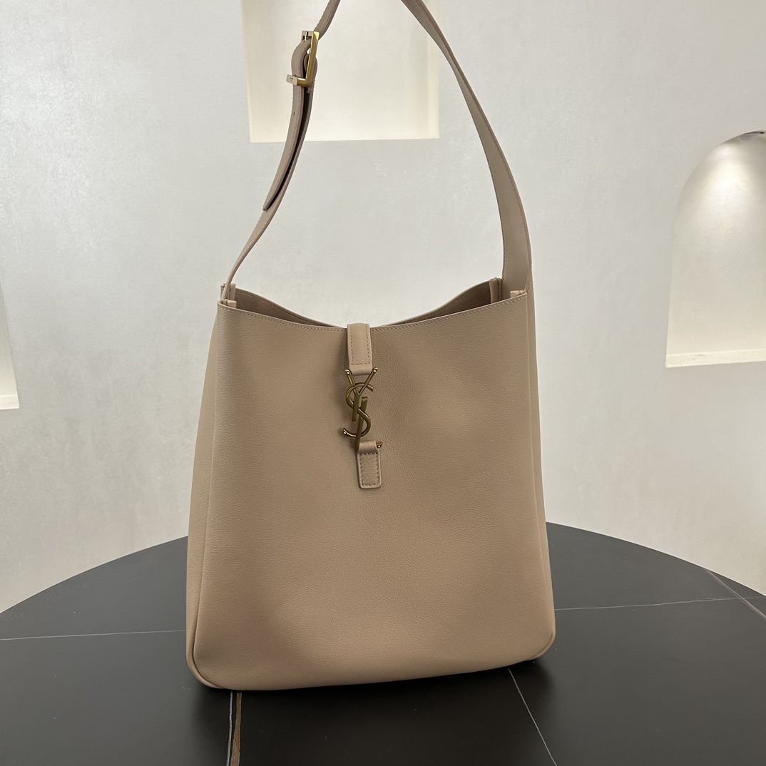 Saint Laurent LE 5 A 7 Large Soft Grained Calfskin Shoulder Bag Handbag Beige 753837